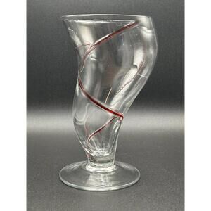 Vintage Pier 1 Red Swirline Tornado Footed Glass Tumbler Heavy Swirl Replacement